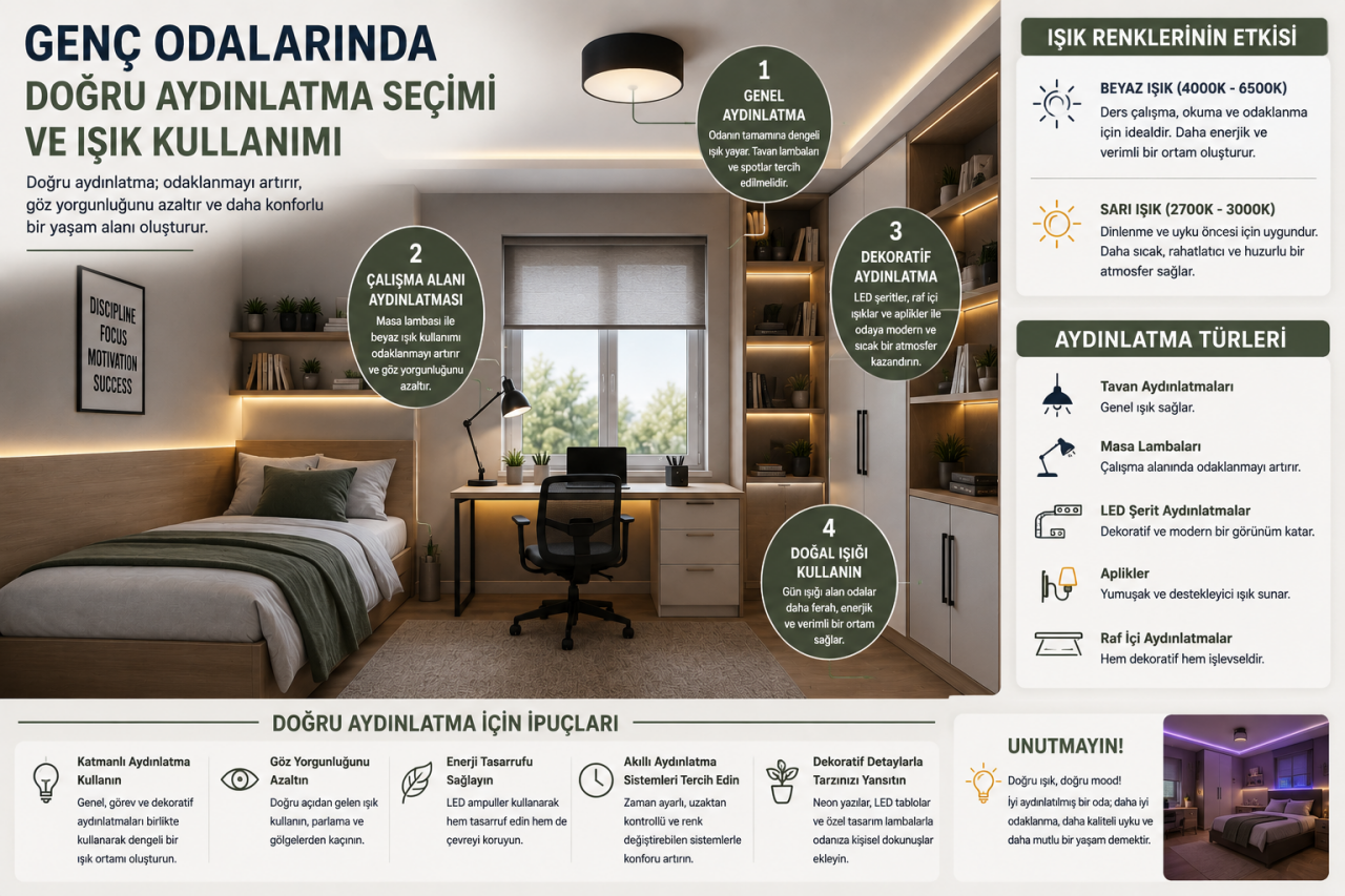 Genç Odalarında Doğru Aydınlatma Seçimi ve Işık Kullanımı