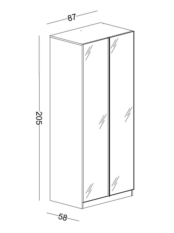 Twin 2 Li Cam Kapaklı Dolap Raflı