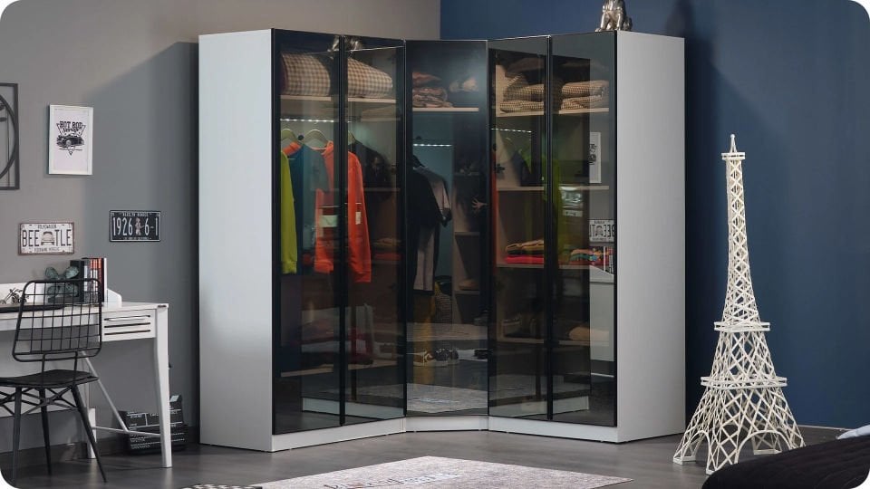 Twin Köşe Cam Kapaklı Dolap