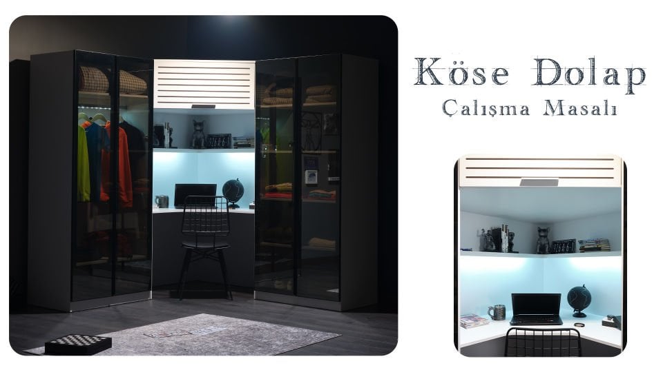 Twin Köşe Ahşap Kapaklı Dolap Çalışma Masalı