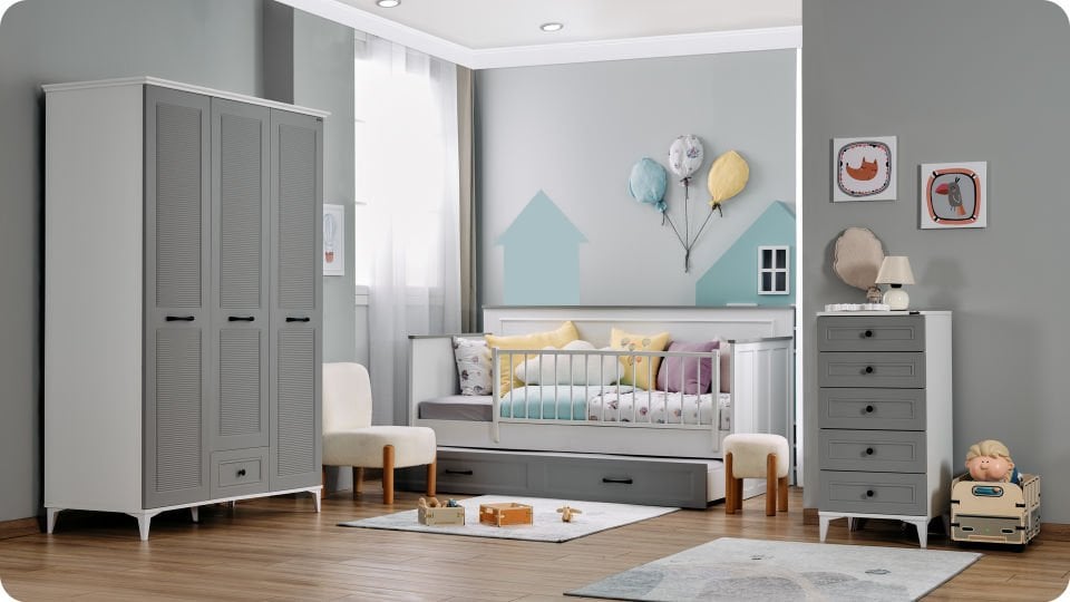 Dobby Montessorı Alt Karyola Gri 90*190