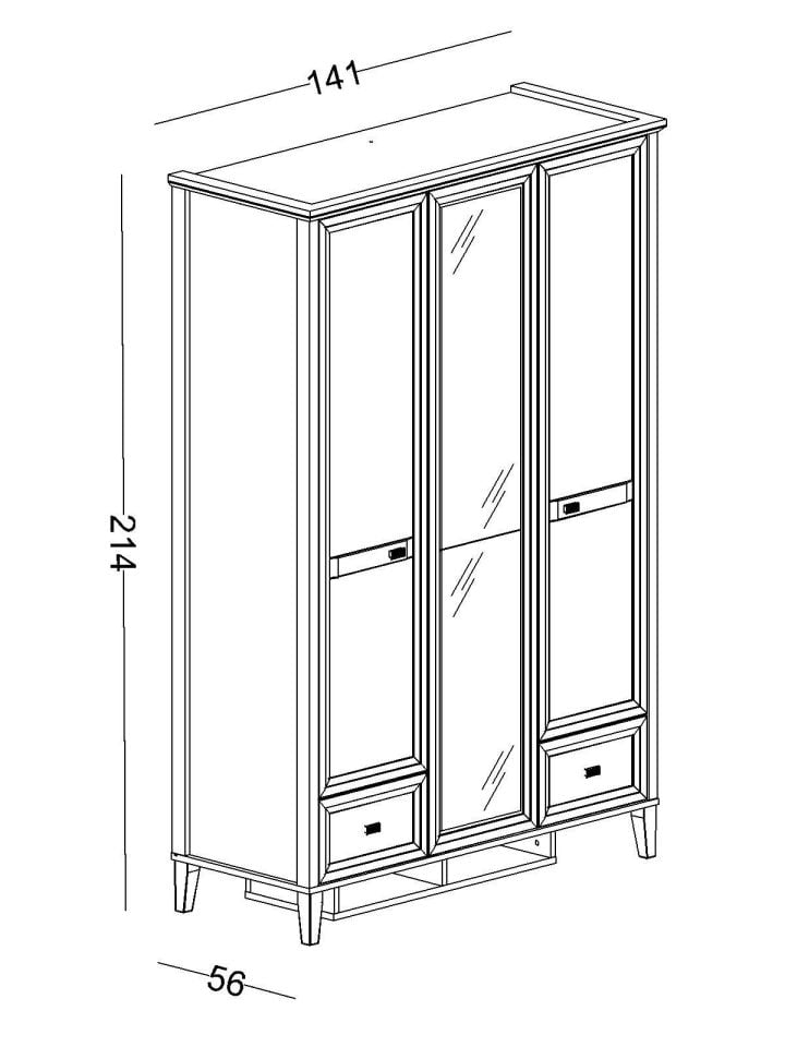 Orion 3 Kapaklı Dolap Aynasız
