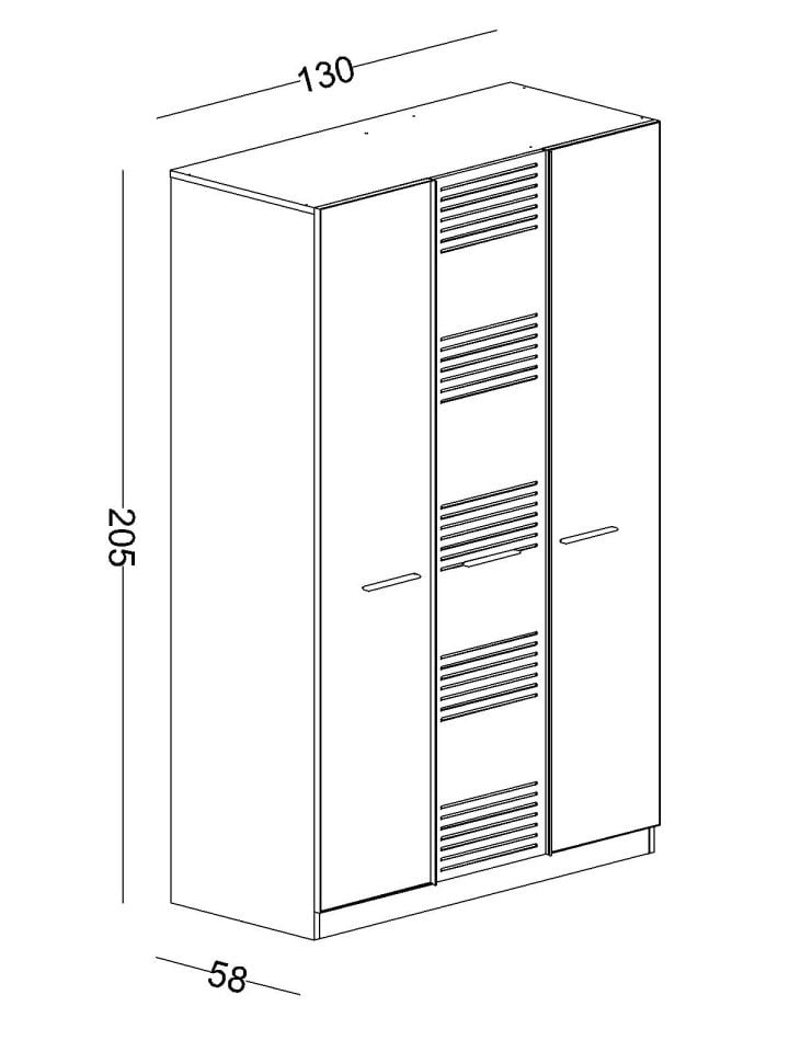 Twin 3 Lü Ahşap Kapaklı Dolap