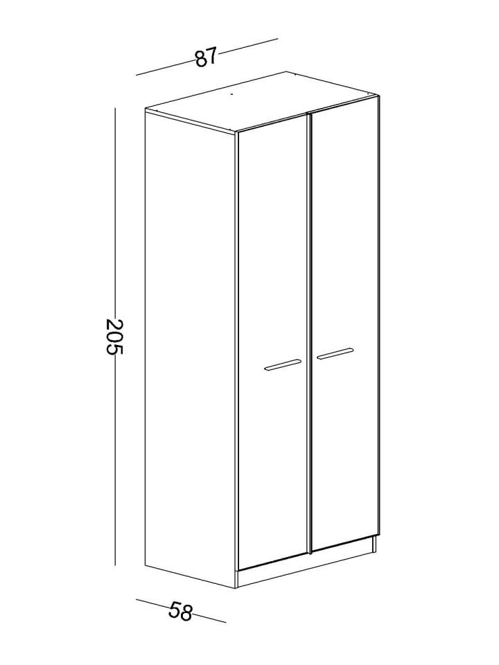 Twin 2 Li Ahşap Kapaklı Dolap Askılıklı