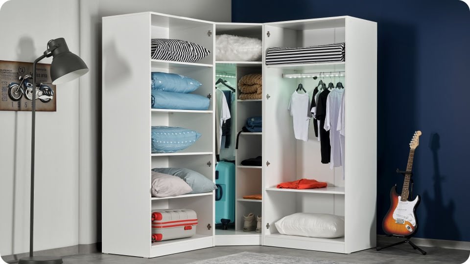 Twin Köşe Ahşap Kapaklı Dolap