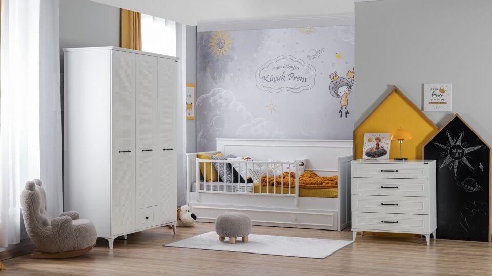 Dobby Montessori Beyaz 90X200 + 90X190 Alt Karyola