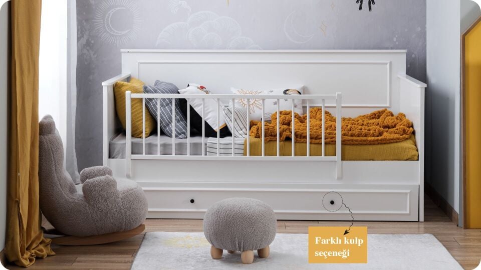 Dobby Montessori Beyaz 90X200 + 90X190 Alt Karyola