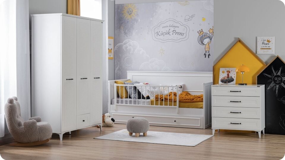 Dobby Montessori Beyaz 90X200 + 90X190 Alt Karyola