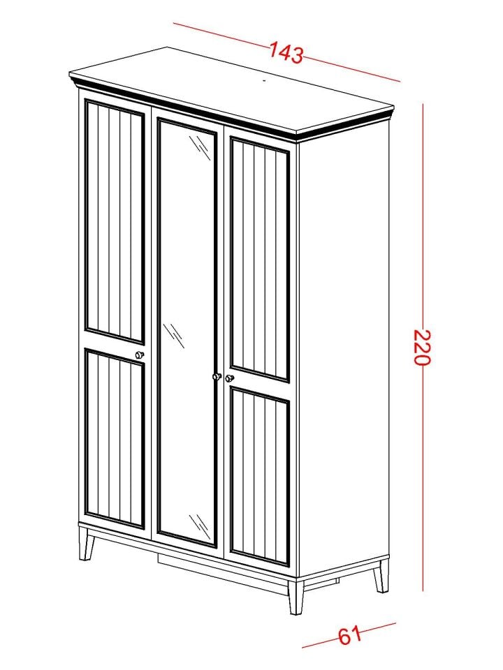 Regnum 3 Kapaklı Dolap (Aynalı)