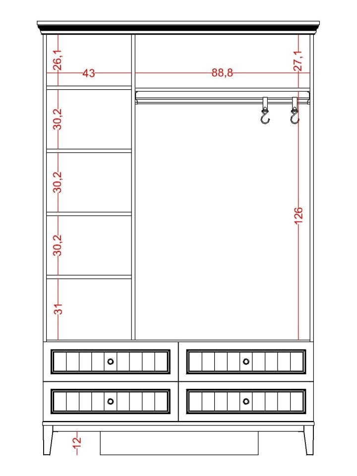 Regnum 3 Kapaklı Dolap Çekmeceli (Aynalı)