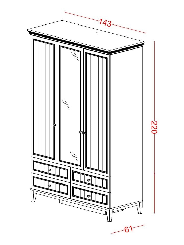 Regnum 3 Kapaklı Dolap Çekmeceli (Aynalı)