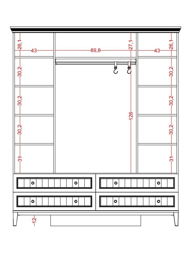 Regnum 4 Kapaklı Dolap Çekmeceli (Aynalı)