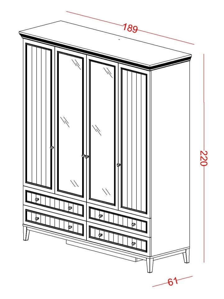 Regnum 4 Kapaklı Dolap Çekmeceli (Aynalı)